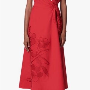 $1900 Carolina Herrera Red Floral Midi Dress